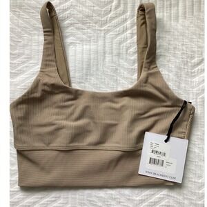Beach Riot Sport Taupe Ribbed Bralette Crop Top Women's Size S Made in USA‎